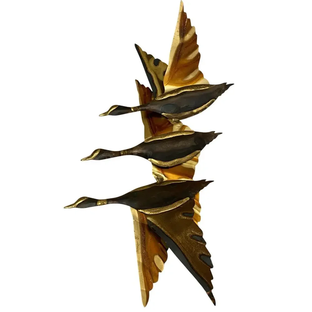 Vintage MCM Brass Flying Geese Wall Art Sculpture Trio 3 Birds Retro Decor 1960s